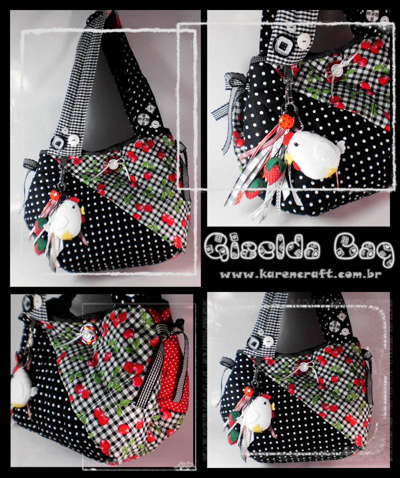 karen tiemy fabric bag polka dot cute country chicken felt patchwork