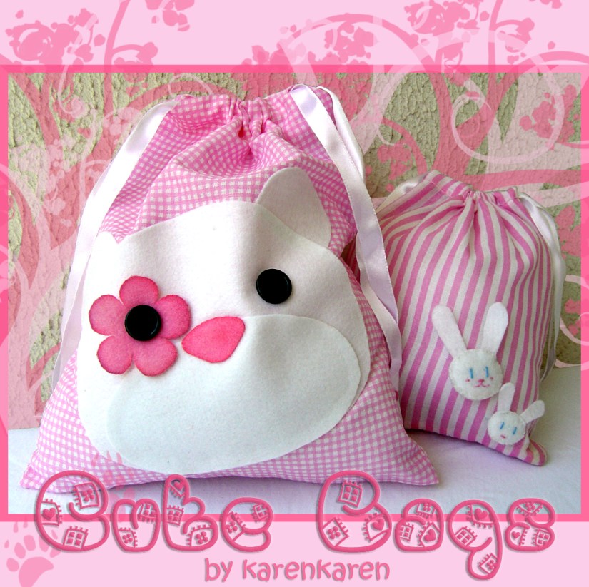 karen tiemy drawstring bag bear cute felt kawaii